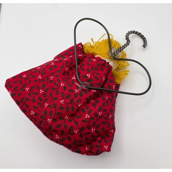 Fabric Holly Angel Christmas Tree Ornament Red Gown Handmade Folk Art Holiday - Picture 3 of 6